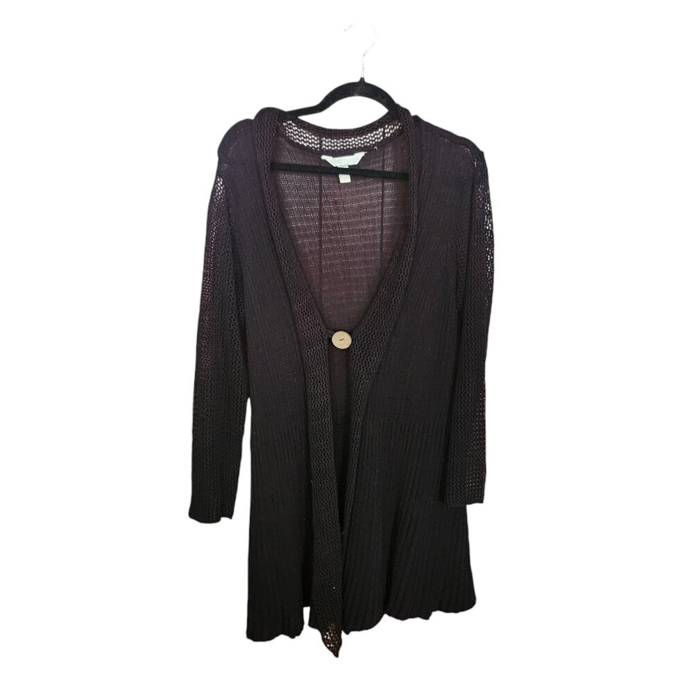 Krazy Kat Black Long Duster Sweater Cardigan Size L